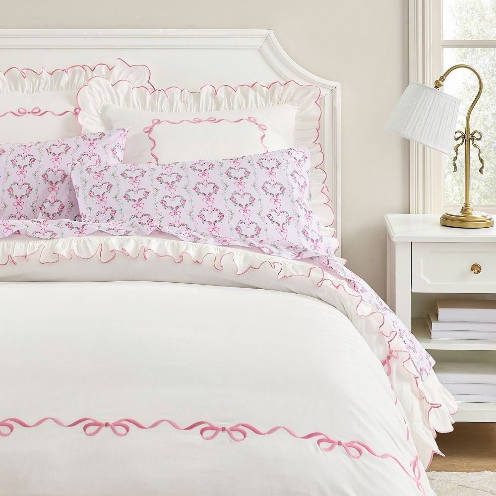 Pottery Barn LoveShackFancy Bows Border Euro Pillow Cover Set Of 2 Standard Size
